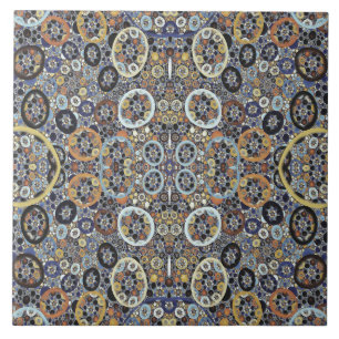 Carreau Mosaïque Abstrait Bleu Or Blanc Fractal Art