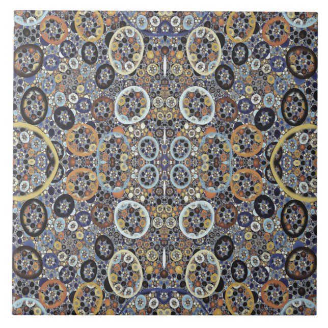 Carreau Mosaïque Abstrait Bleu Or Blanc Fractal Art (Devant)