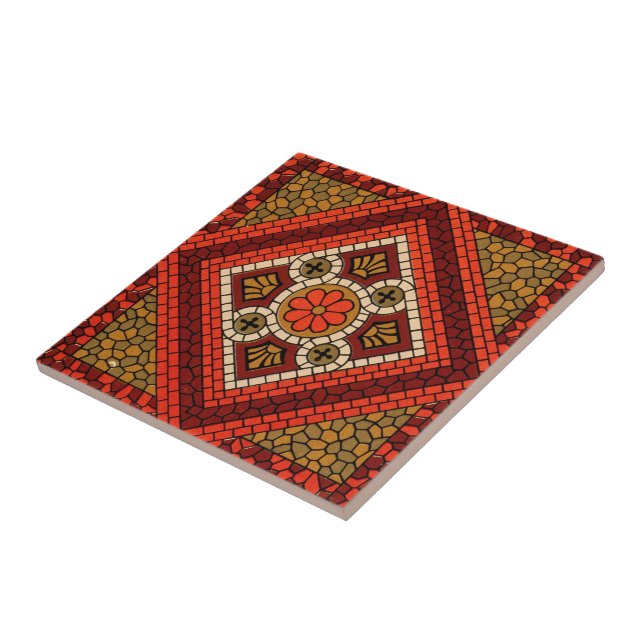 Carreau Mosaïque Abstrait Floral Art rouge et marron (Côté)