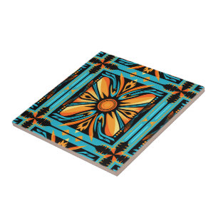 Carreau mosaïque bleu orange jaune