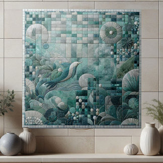 Carreau Mosaïque bleue aquamarine cristalline sous-marine