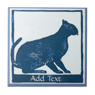 Carreau Mosaïque bleue de chats, ajouter du texte