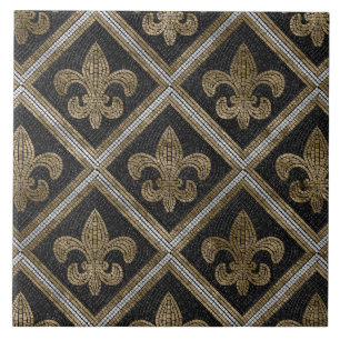 Carreau Mosaïque de fleur de lis motif noir et or