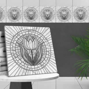 Carreau Mosaïque de fleur de tulipe - Marbre blanc
