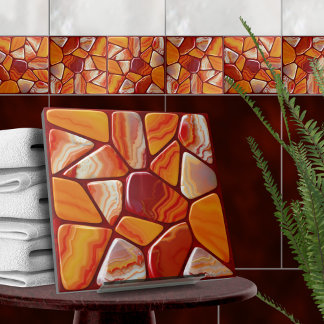 Carreau Mosaïque de pierres d'agate rouge et jaune