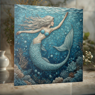Carreau Mosaïque de sirène aquamarine océanique Art corall