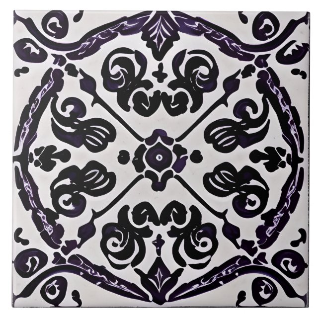 Carreau Mosaïque de style marocain noir et blanc (Devant)