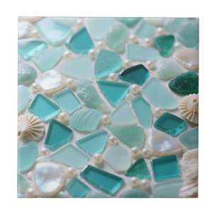 Carreau Mosaïque de verre de mer Charme côtier turquoise