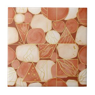 Carreau Mosaïque géométrique dorée Crème Rouge Terracotta