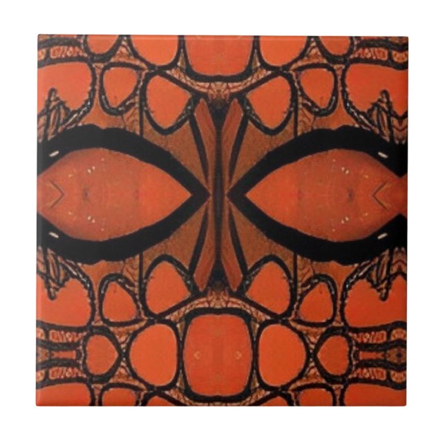 Carreau Mosaïque géométrique tribale abstraite orangée yeu (Devant)