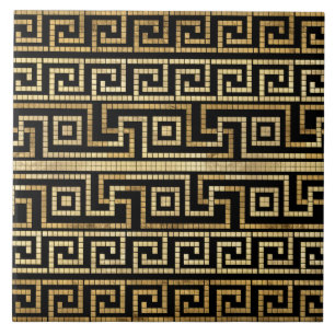 Carreau Mosaïque grecque méandre grecque clé noire et o