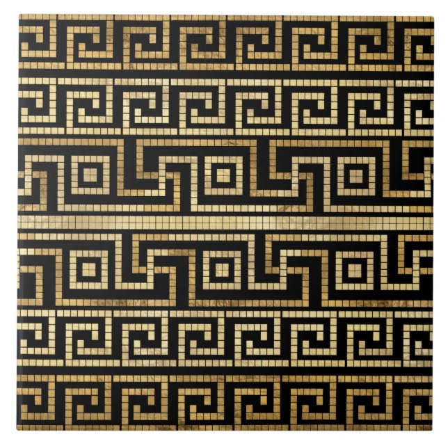 Carreau Mosaïque grecque méandre grecque clé noire et or (Devant)