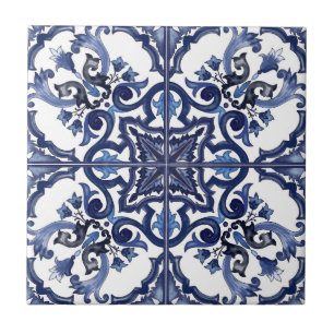 Carreau Mosaïque majolique sicilienne bleue et blanche ita