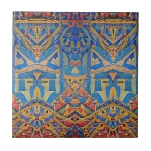 Carreau Mosaïque marocaine bleu bleu or rouge