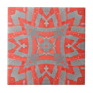 Carreau Mosaïque marocaine géométrique motif rouge gris