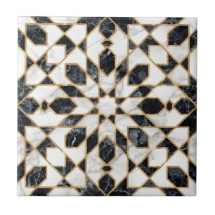 Carreau Mosaïque marocaine noire et Marbre blanc  
