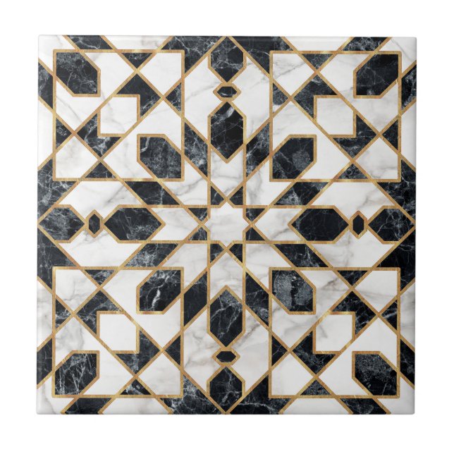 Carreau Mosaïque marocaine noire et Marbre blanc   (Devant)
