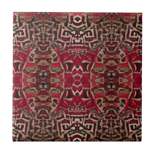 Carreau mosaïque marocaine or rouge mort art géométrique (Devant)