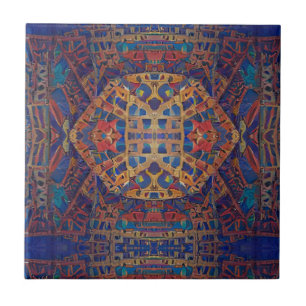 Carreau mosaïque marocaine or rouge turquoise art géométri