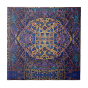 Carreau mosaïque marocaine or rouge turquoise art géométri