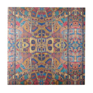 Carreau mosaïque marocaine or rouge turquoise art géométri