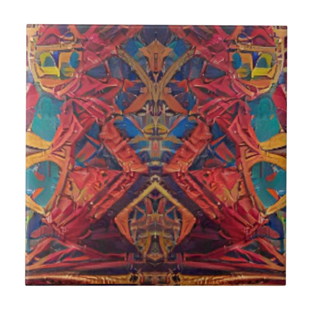 Carreau mosaïque marocaine rouge or turquoise bleu géométr (Devant)