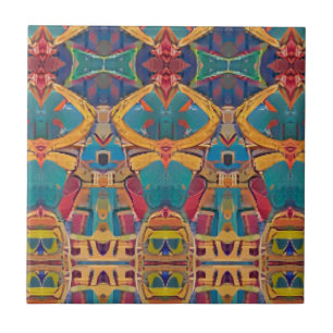 Carreau mosaïque marocaine rouge or turquoise bleu géométr