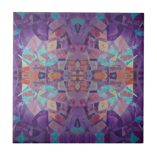 Carreau mosaïque marocaine rouge violet turquoise art géom (Devant)