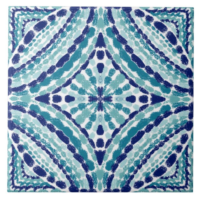 Carreau Mosaïques bleu méditerranéen Turquoise Peint main (Devant)