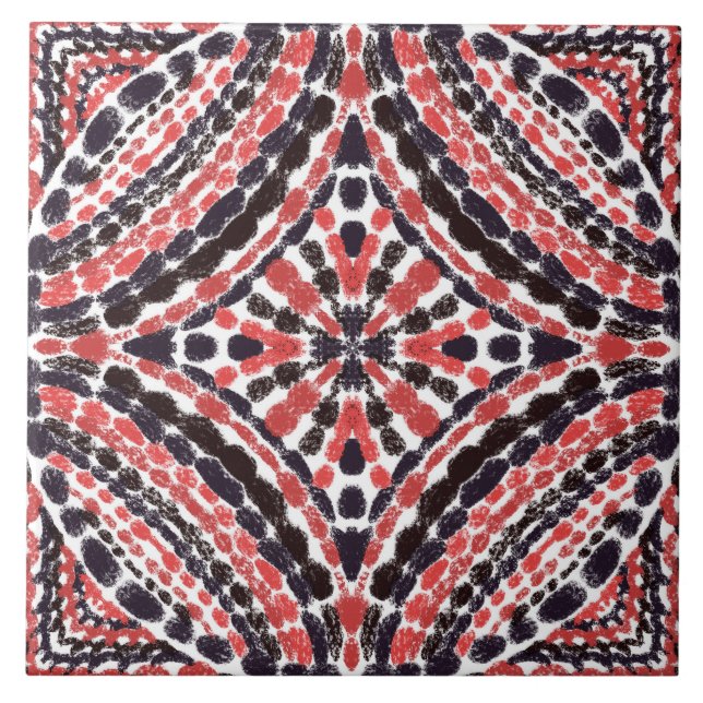 Carreau Mosaïques Rouges Rouges Noirs Méditéranes Peint À  (Devant)