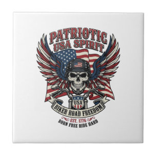 Carreau Motard Patriotique Crâne Motard Route Liberté Patr