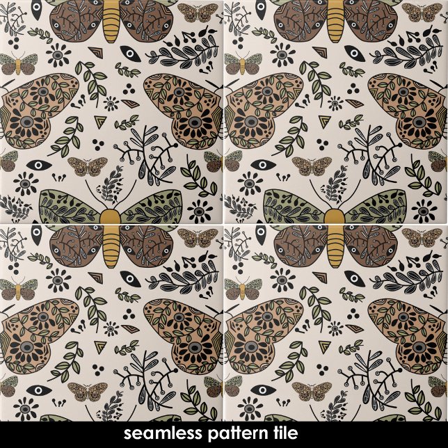 Carreau Moth bohème moderne Abstrait Motif sans couture (Modern Bohemian Moth Abstract Seamless Pattern Ceramic Tile)