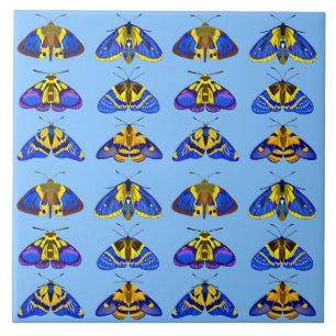 Carreau Moths en bleu, jaune doré et marron