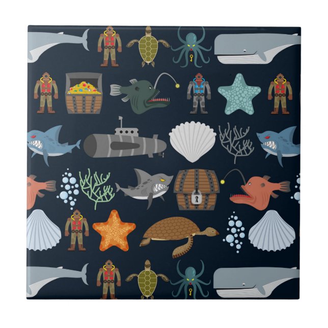 Carreau Motif 1 d'habitants d'océan (Devant)