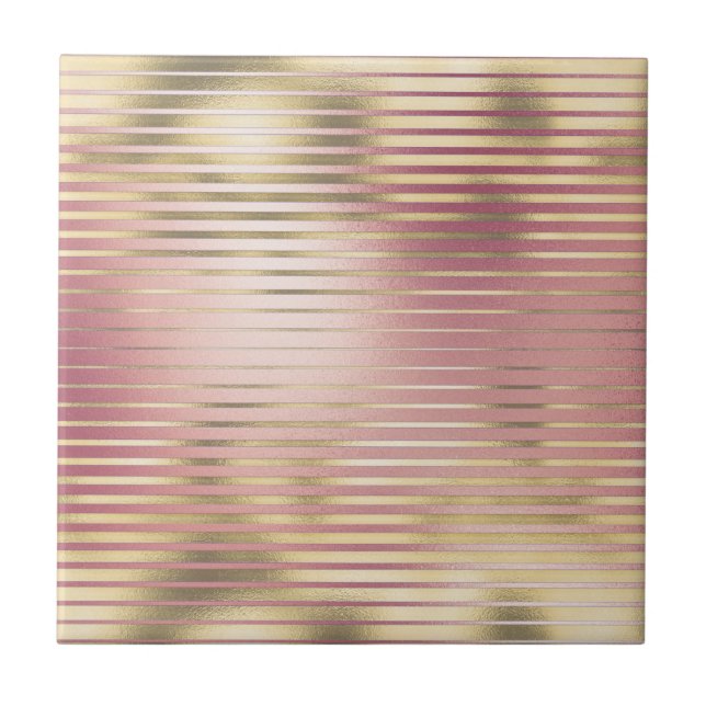 Carreau motif à feuilles métalliques de rose rousse dorée (Devant)