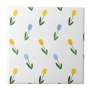 Carreau Motif à fleurs de tulipe jaune et bleu