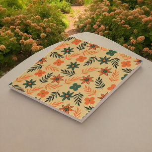 Carreau Motif à fleurs Vintage orange rétro