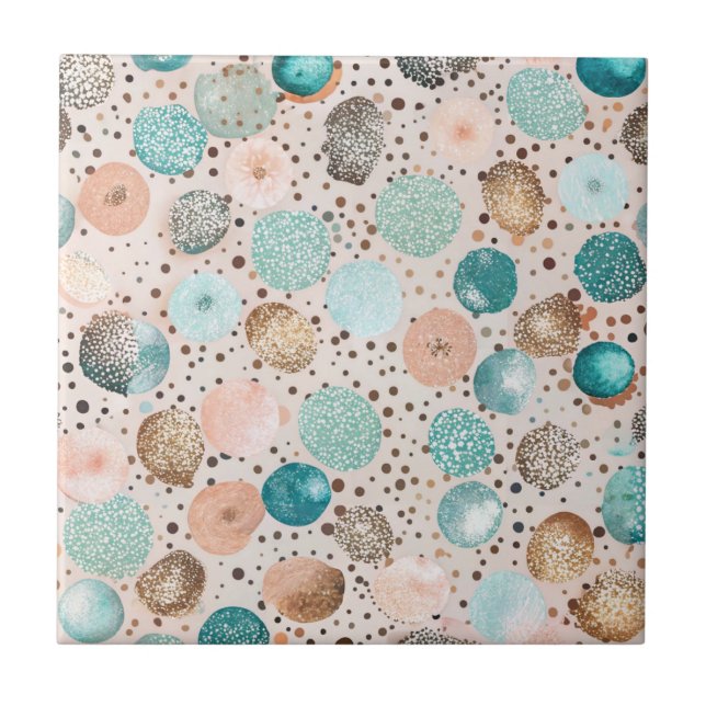Carreau Motif Abstrait chatoyant en Turquoise, Rose (Devant)