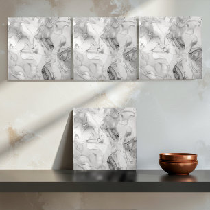 Carreau Motif Abstrait de Marbre Brumeux en Noir et Blanc