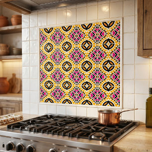 Carreau Motif Abstrait Géométrique Rose Chaud Jaune Modern
