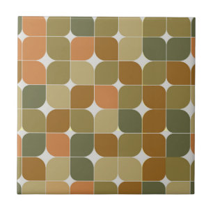 Carreau Motif abstrait marron orange beige milieu du siècl