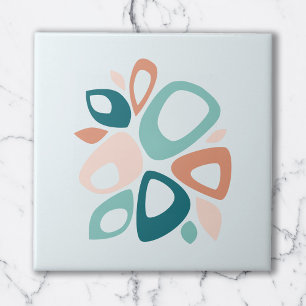 Carreau Motif Abstrait Moderne de Style Saumon Sarcelle Pê