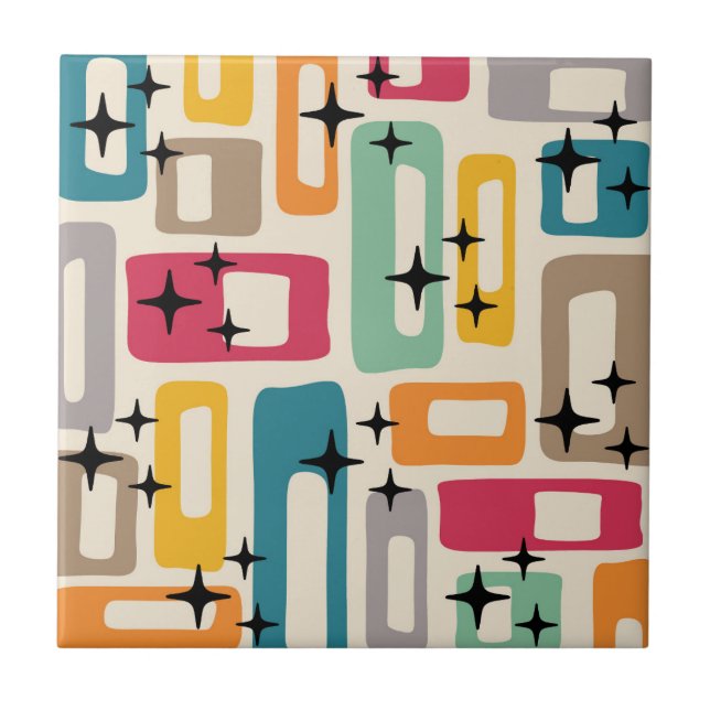 Carreau Motif Abstrait moderne rétro du milieu du siècle (Devant)