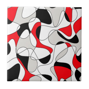 Carreau Motif Abstrait - rouge, gris et blanc.