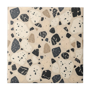 Carreau Motif abstrait terrazzo noir beige neutre 