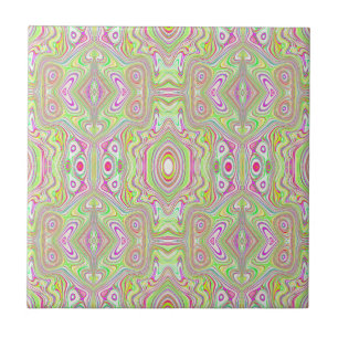 Carreau Motif Abstrait Trippy Retro Rose et Lime Green