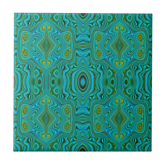 Carreau Motif Abstrait Trippy Retro Turquoise Chartreuse (Devant)