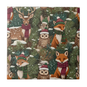 Carreau Motif Animaux de Noël en Forêt – 3 Hiver Mignon