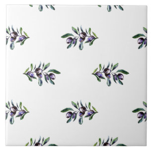 Carreau Motif aquarelle de branche d'olivier 