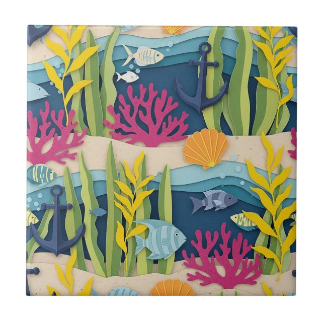 Carreau Motif aquarelle nautique rétro (10) (Devant)